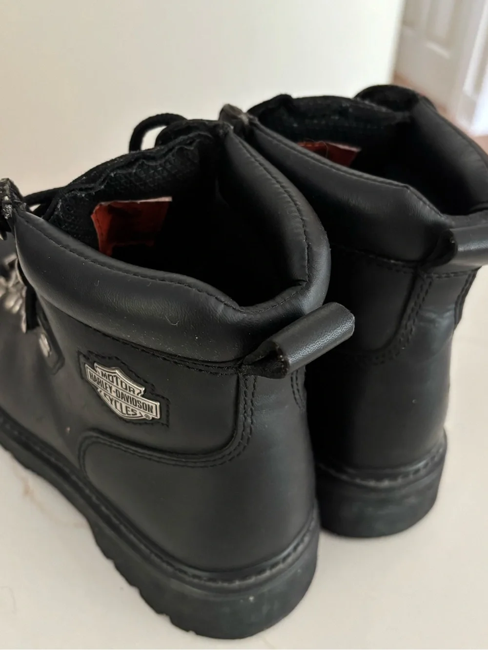 Harley-Davidson Black Leather Lace-Up Motorcycle Boots with Metal Eyelets